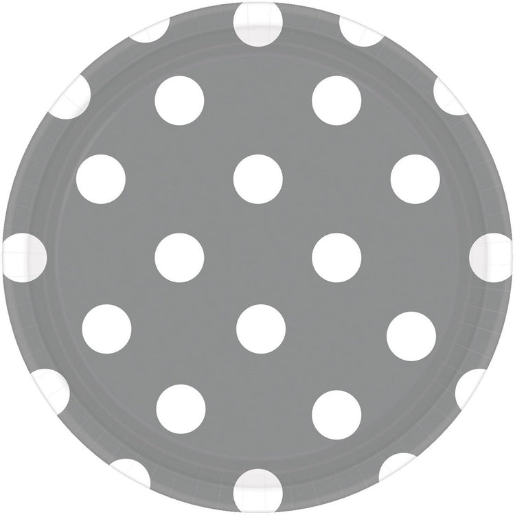 Dots 17cm Round Paper Plates Silver Pack of 8