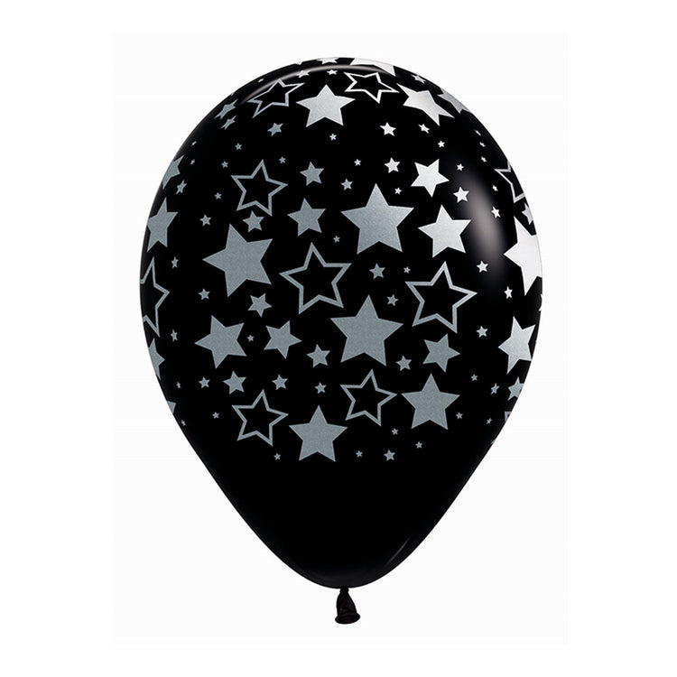 Sempertex 30cm METALink Bold Stars Fashion Black Latex Balloons 25PK Pack of 25