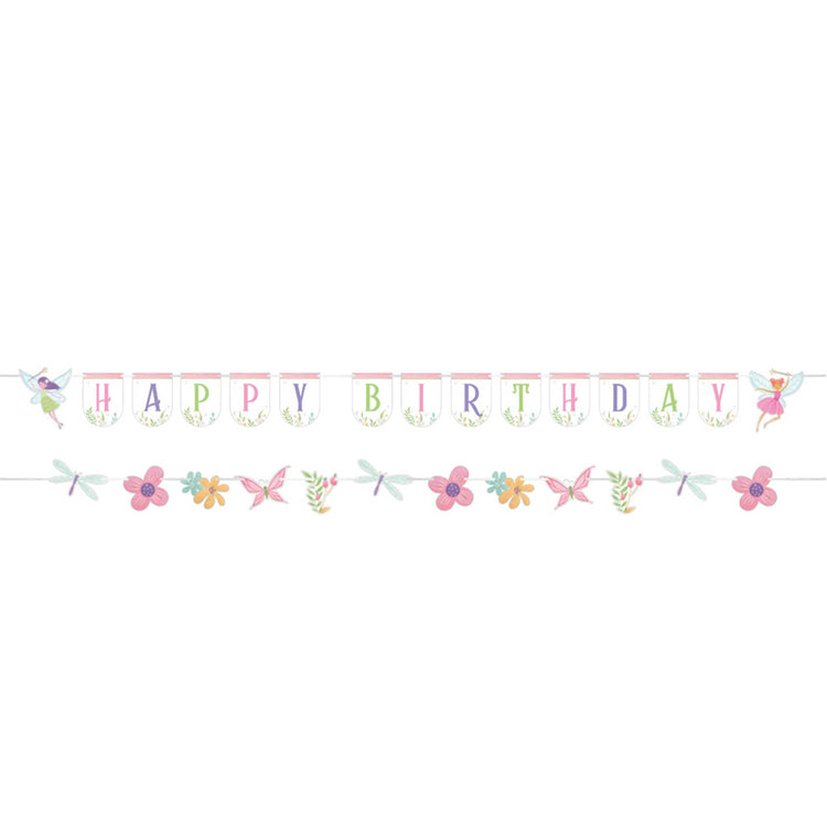 Fairy Forest Shaped Ribbon Banner Happy Birthday 8cm x 1.7m Pack of 2