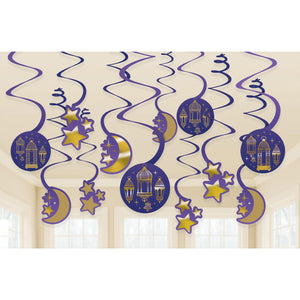 Moon & Stars Celebration Spiral Swirls Hanging Decorations Hot-Stamped Pack of 12