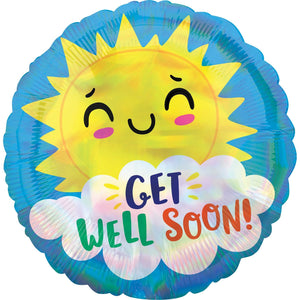 45cm Standard Holographic Iridescent Get Well Soon Happy Sun S55