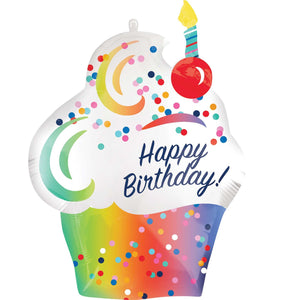 SuperShape Rainbow Ombre Cupcake Happy Birthday  P35