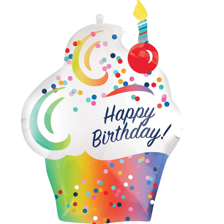 SuperShape Rainbow Ombre Cupcake Happy Birthday  P35