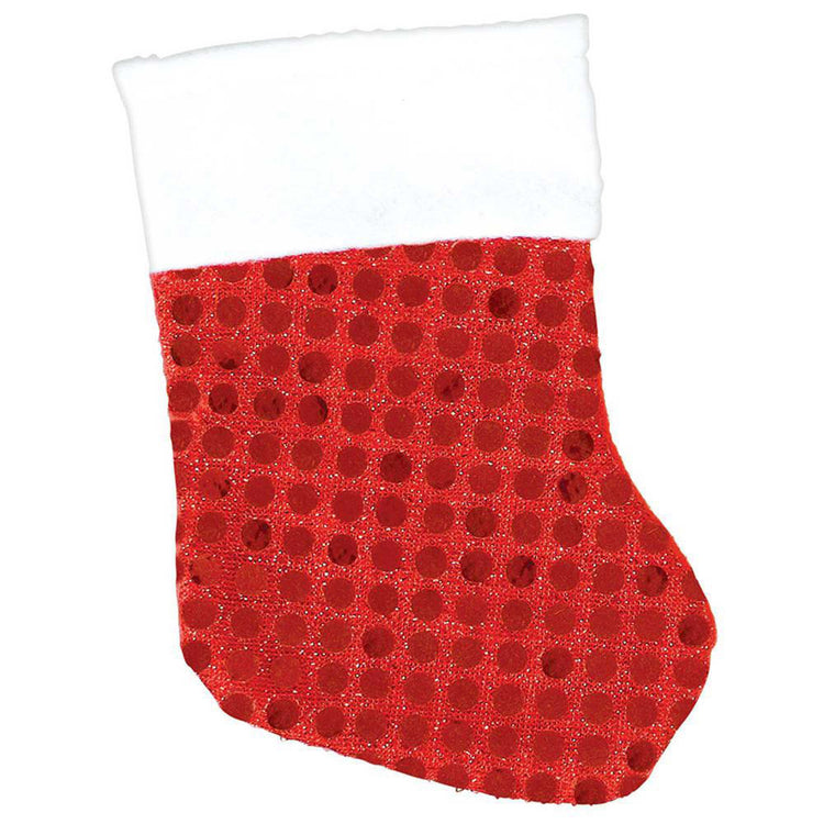 Mini Red Fabric Christmas Stockings with Sequins Pack of 6