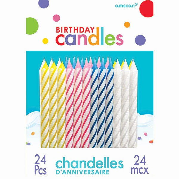 Candles Candy Stripe Assorted Colours Pack of 24