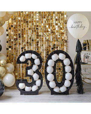 Champagne Noir Black 30th Balloon Mosaic Frame Decoration