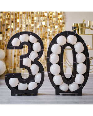 Champagne Noir Black 30th Balloon Mosaic Frame Decoration