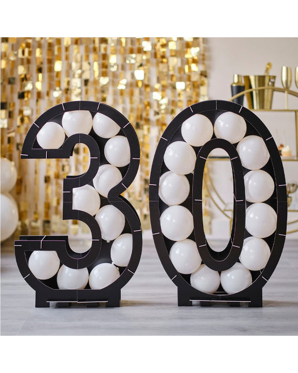 Champagne Noir Black 30th Balloon Mosaic Frame Decoration