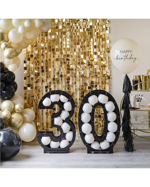 Champagne Noir Black 30th Balloon Mosaic Frame Decoration