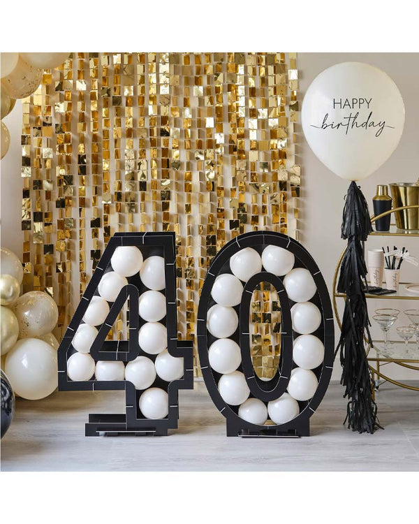 Champagne Noir Black 40th Balloon Mosaic Frame Decoration