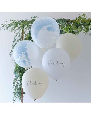 Christening Noir White, Nude & Confetti Christening Balloon Bundle