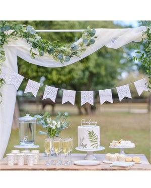 Christening White & Green Botanical Christening Bunting