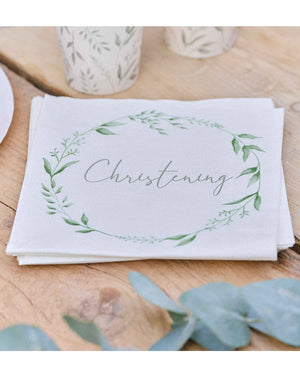 Christening White & Green Christening Paper Napkins