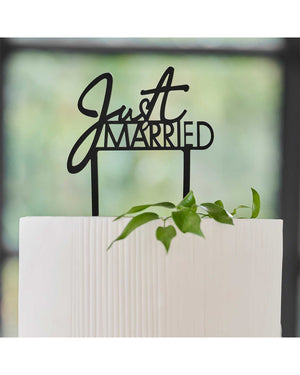 Contemporary Wedding Black Acrylic Just Married Wedding Cake Topper