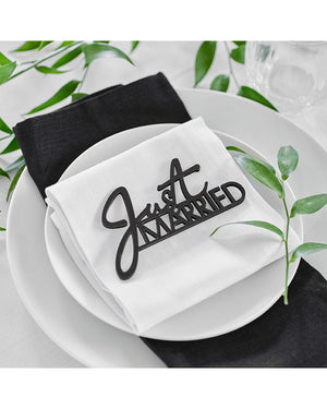 Contemporary Wedding Black Wooden Just Married Table Sign Pack of 6