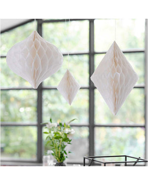 Contemporary Wedding White Honeycomb Paper Hanging Decorations Pack of 3