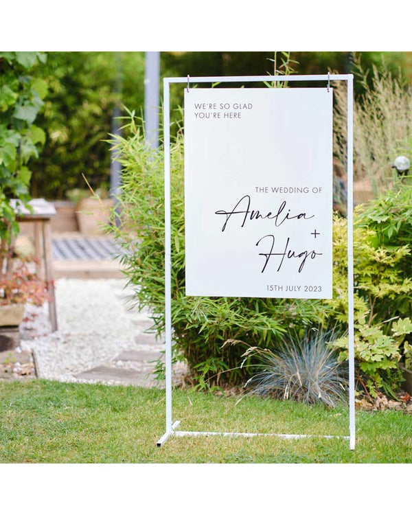 Contemporary Wedding White Metal Entrance Sign Stand