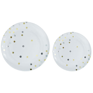 Premium Plastic Plates Hot Stamped with Gold & Silver Dots Pack of 20