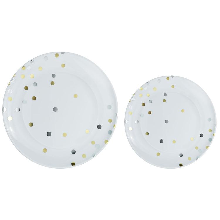 Premium Plastic Plates Hot Stamped with Gold & Silver Dots Pack of 20