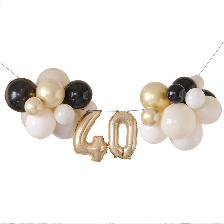 Champagne Noir 40th Birthday Milestone Balloon Bunting Decoration