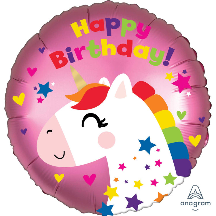 45cm Standard XL Satin Unicorn Happy Birthday S40