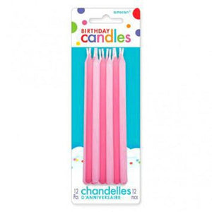 Pink Birthday Taper Candles Pack of 12