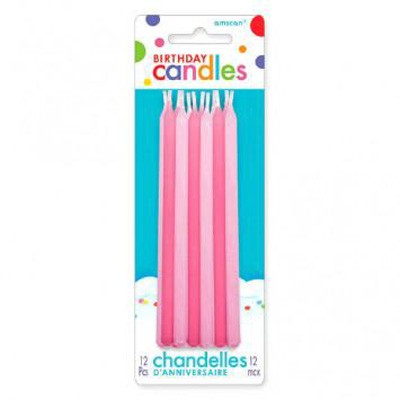 Pink Birthday Taper Candles Pack of 12