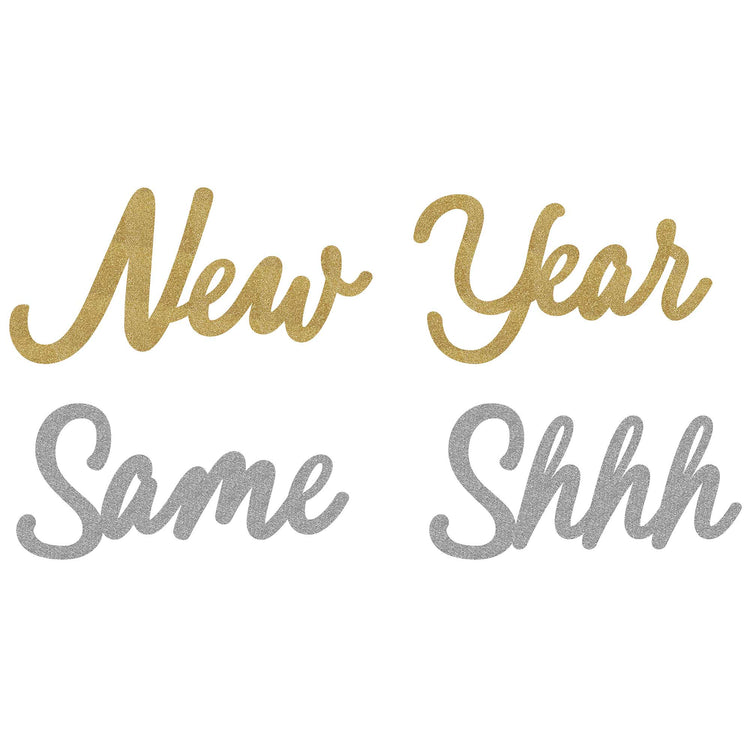 New Year Same Shhh Glittered Large Cutouts Black, Silver & Gold Pack of 4