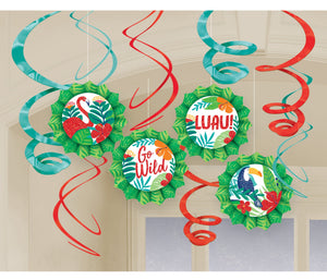 Tropical Jungle Hanging Glittered Fans & Swirls Decorating Kit