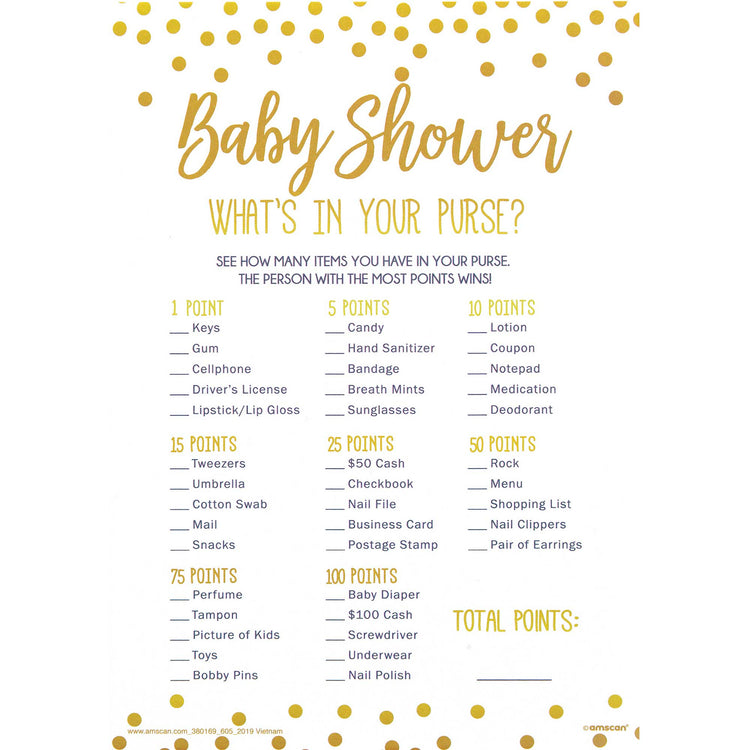 Baby Shower Whats in Your Purse Games Pack of 24