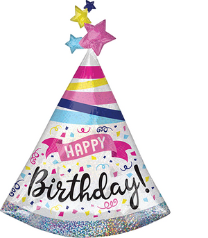 SuperShape Holographic Happy Birthday Hat Sparkle Banner P40