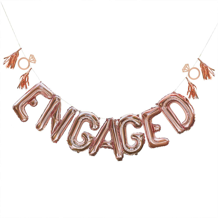 Engaged Balloon Bunting with Tassels & Rings Rose Gold Pack of 15