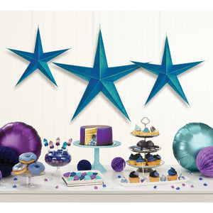 Sparkling Sapphire Hanging 3D Stars Decorations Pack of 3