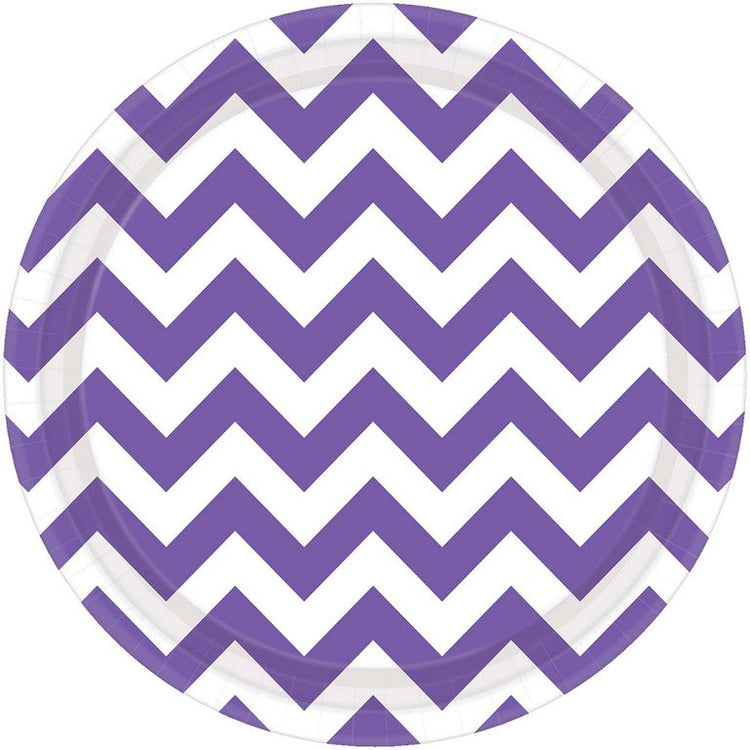 Chevron 23cm Round Plates New Purple Pack of 8