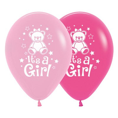 Sempertex 30cm Its A Girl Teddy Fashion Pink & Fuchsia Latex Balloons, 25PK Pack of 25