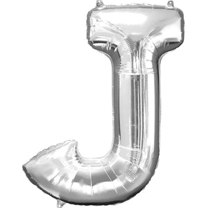 Silver 86cm Letter J Supershape Foil Balloon