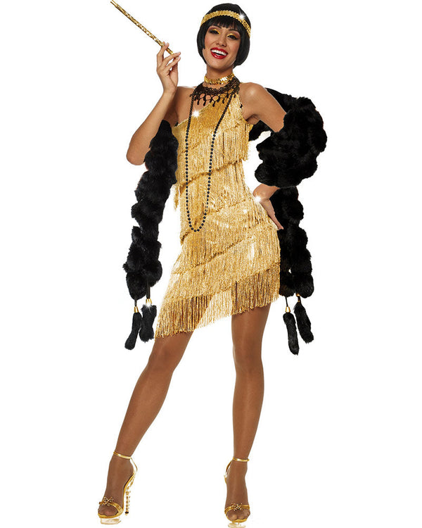 20s Dazzling Gold Flapper Womens Costume