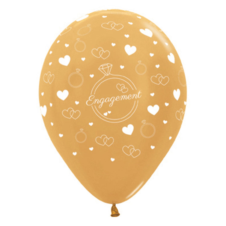 Sempertex 30cm Engagement Diamond Rings & Hearts Metallic Gold Latex Balloons, 6PK Pack of 6