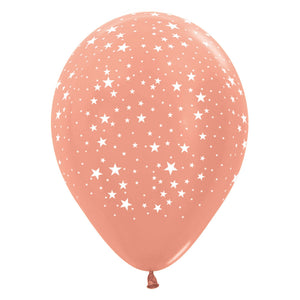 Sempertex 30cm Small Stars on Metallic Rose Gold Latex Balloons, 12PK Pack of 12