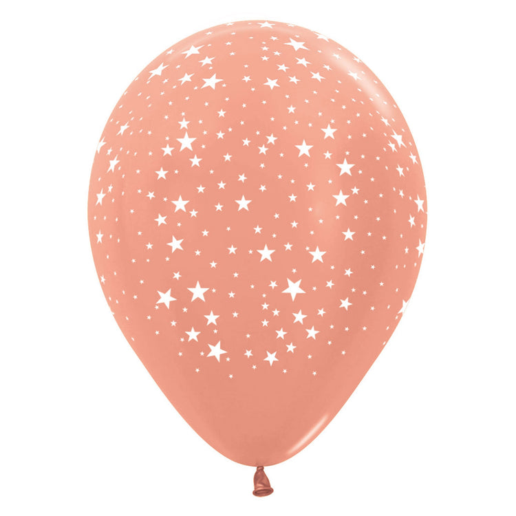 Sempertex 30cm Small Stars on Metallic Rose Gold Latex Balloons, 12PK Pack of 12