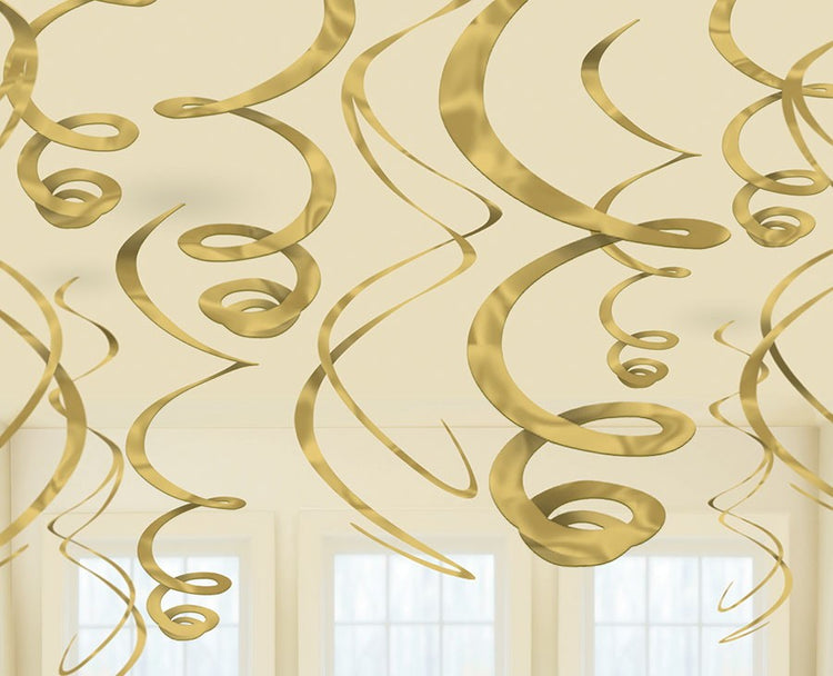 Plastic Swirl Decorations - Gold Pack of 12