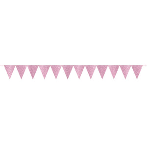 Large Paper Pennant Banner Glittered Light Pink Sparkle