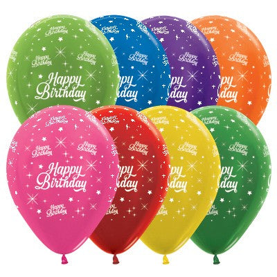 Sempertex 30cm Happy Birthday Twinkling Stars Metallic Assorted Latex Balloons, 25PK Pack of 25