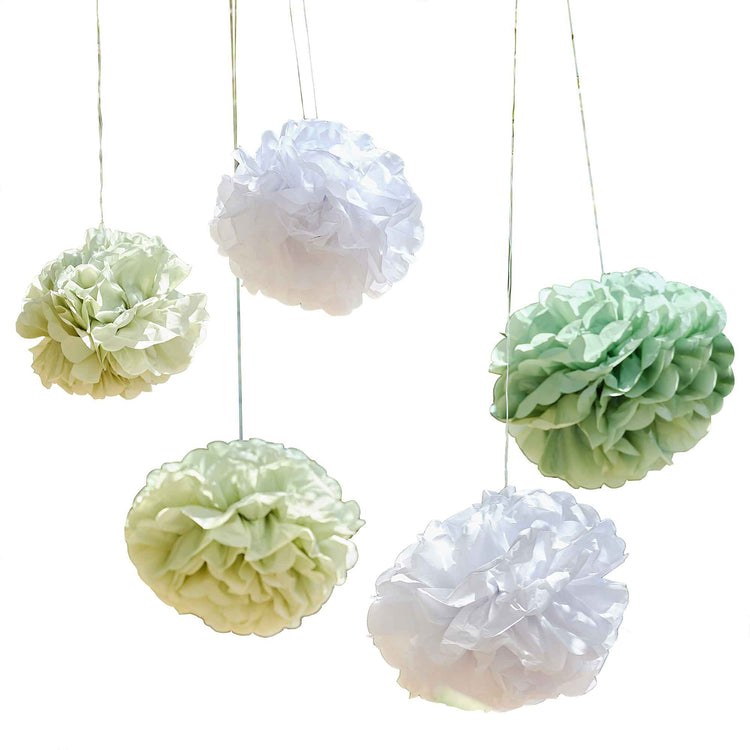 Botanical Baby Sage & White Pom Pom Hanging Decorations