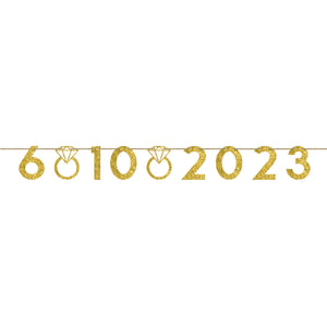 Wedding Customizable Numbers & Rings Banner Gold Glittered