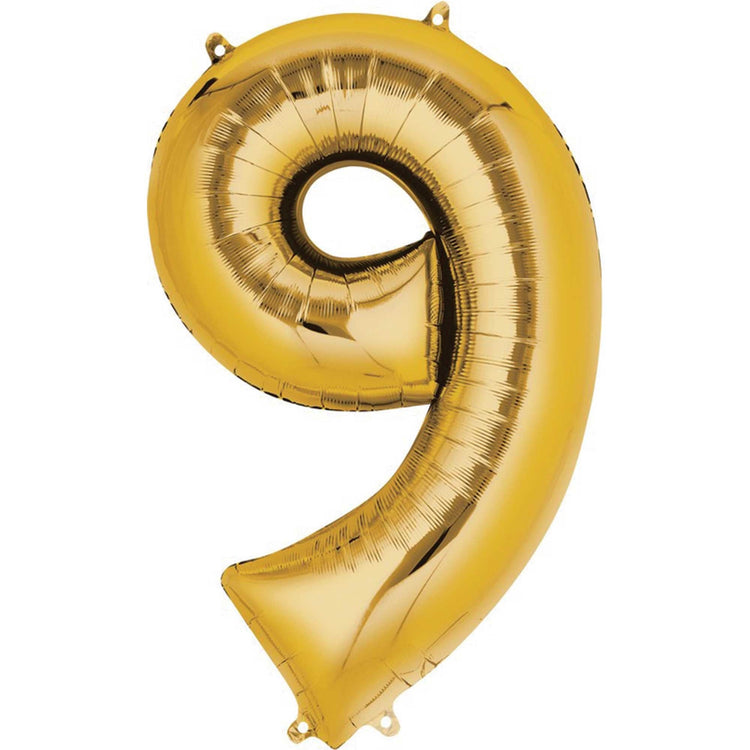 Gold 86cm Number 9 Supershape Foil Balloon