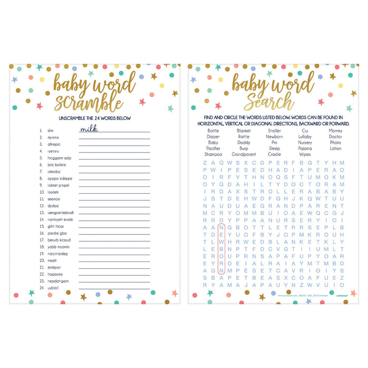 Baby Shower 2 in 1 Word Games Pack of 24