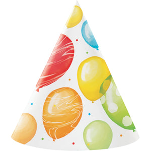 Balloon Bash Birthday Cone Shaped Party Hats Pack of 8