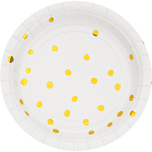 Touch of Colour White & Gold Foil Dots Lunch Plates Paper 18cm Pack of 8