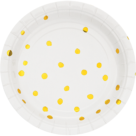 Touch of Colour White & Gold Foil Dots Lunch Plates Paper 18cm Pack of 8